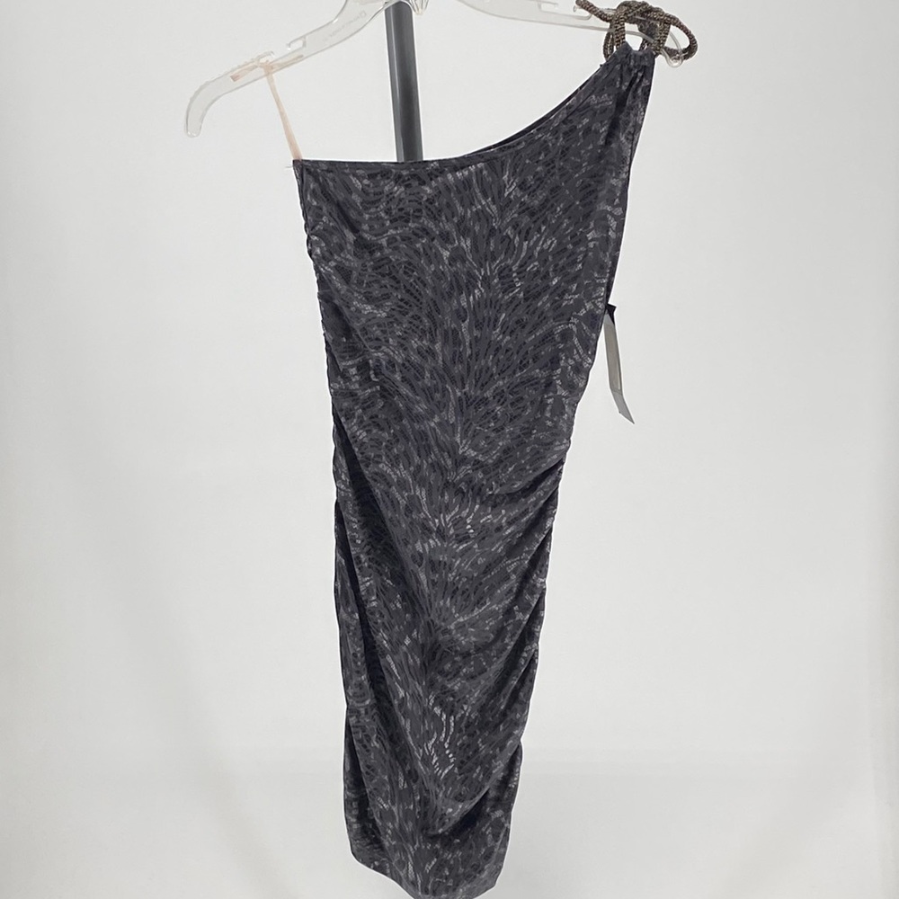 Symphony black one-shoulder ruched dress with an embellished strap Reg. 79